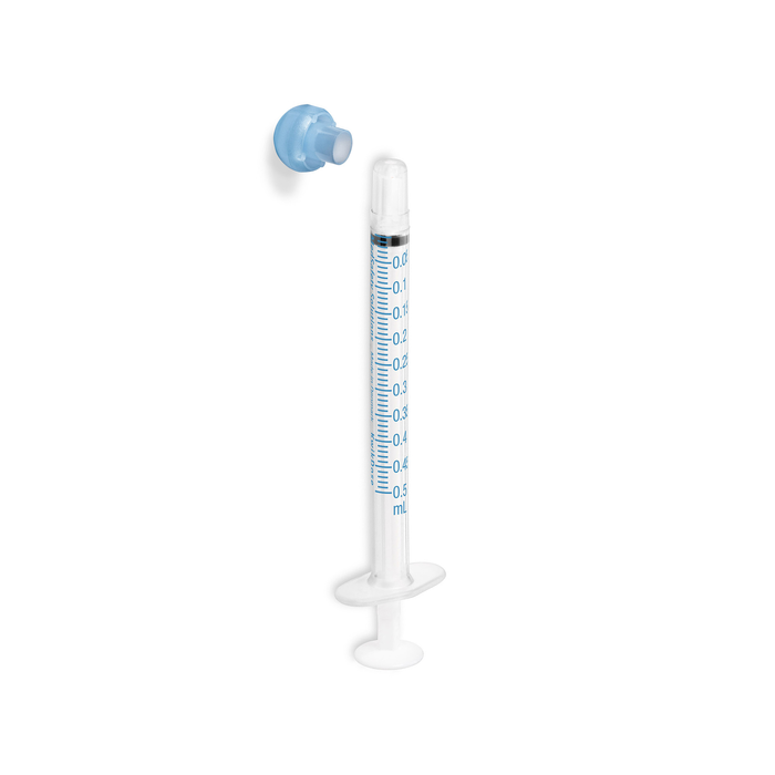 Syringes, Oral Dispensing (Clear w/ Blue Tip Caps, 0.5 mL)